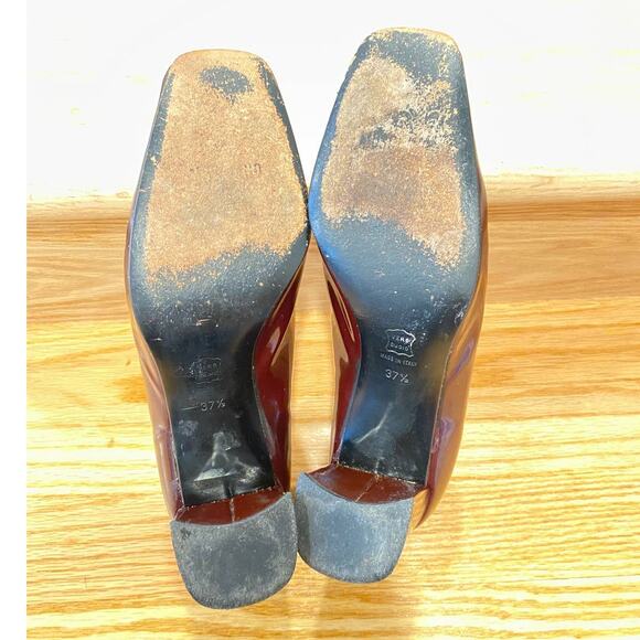 VTG Moschino Patent Leather Color Block  37.5uk/8us Burgundy and Black Italy - Picture 6 of 14